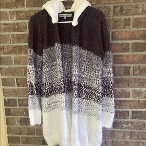 Absolutely Famous Black and White Knit Open Cardigan with Hood